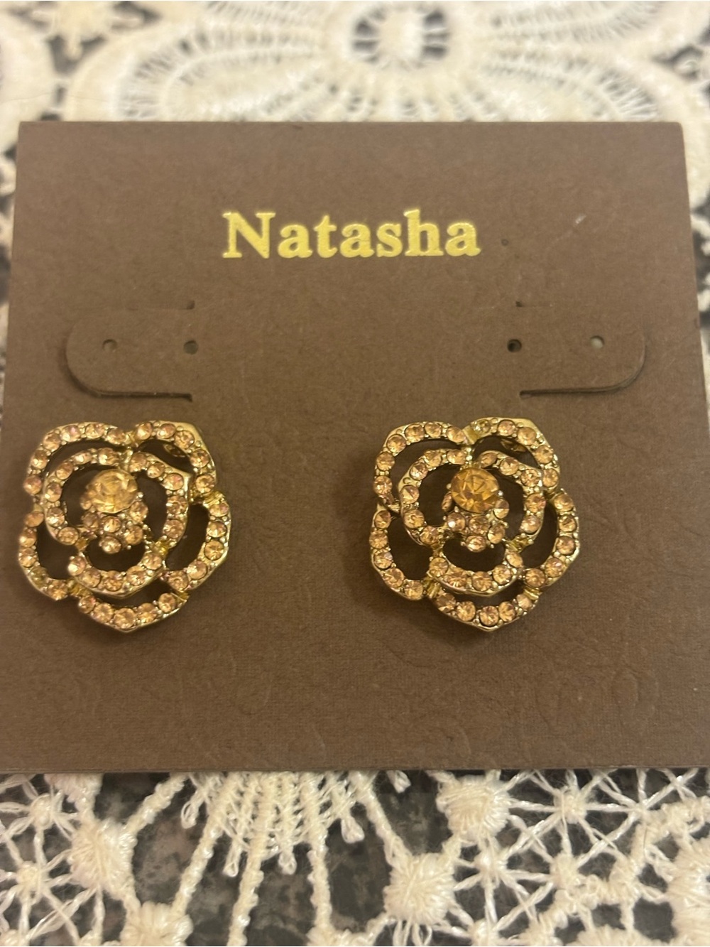 NWT Natasha Crystal Flower Earrings